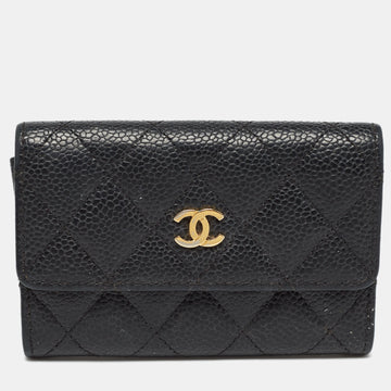 Black Caviar Quilted Leather CC Flap Card Case
