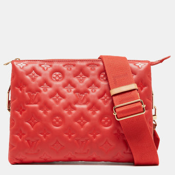 Wine Monogram Embossed Leather Coussin PM Bag