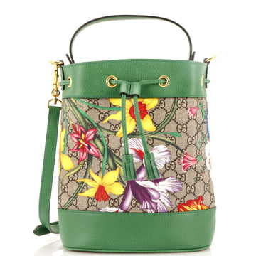Ophidia Bucket Bag Flora EC Coated Canvas and Leather  Small