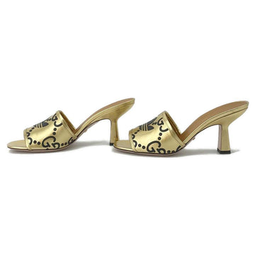 GUCCI Adidas Collaboration CS Logo Slide Sandals Gold/Black 722445 Leather Velour Size 38 1/2