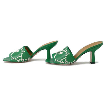 GUCCI Adidas Collaboration CS Logo Slide Sandals Green/White 722445 Leather Velour Size 39.5