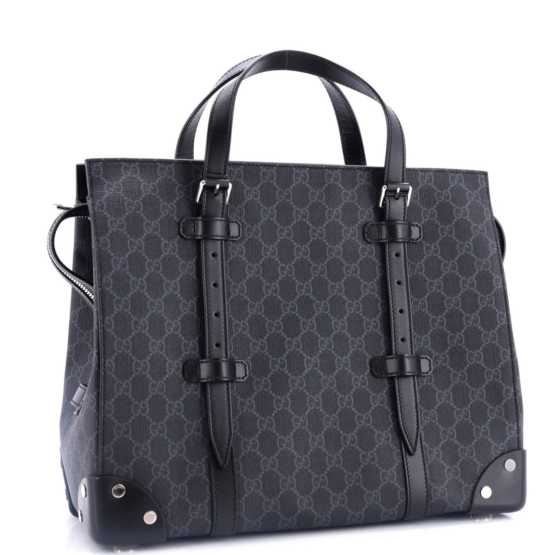 Buckle Travel Tote EC Coated Canvas with Leather Large