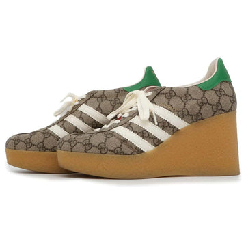 GUCCI Adidas Gazelle Wedge Sole Brown/Green/White 725655 PVC Leather Size 39