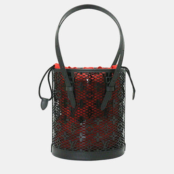Red/Black Monogram Lace Leather PM Bucket Bag