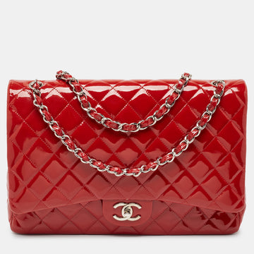 Red Quilted Patent Leather Maxi Classic Double Flap Bag