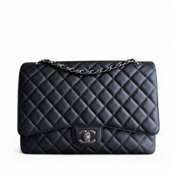 Chanel Classic Flap Maxi - Caviar 33CM Double Flap Black Silver Hardware Series 17
