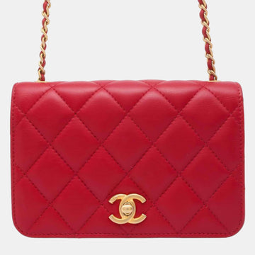 Red Lambskin Flap Chain Bag