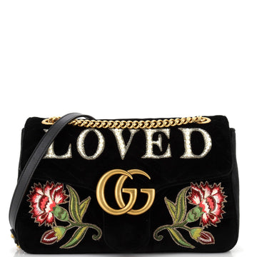 EC Marmont Flap Bag Embroidered Matelasse Velvet Medium