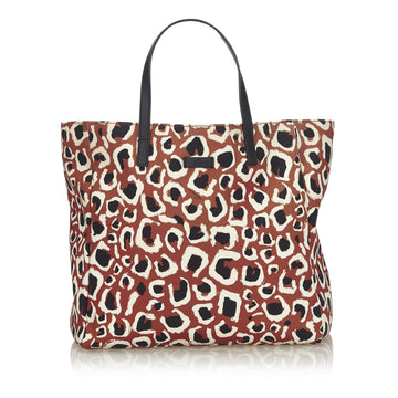 G*G Brown Beige Nylon Fabric Leopard Printed Tote Bag Italy