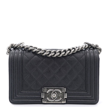 Chanel Black Quilted Caviar Leather Small Boy Flap Bag