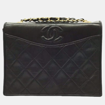 Black Leather CC Quilted Flap Bag Shoulder Bags