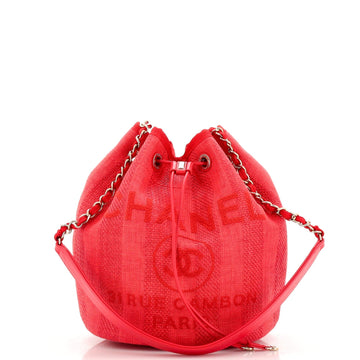 CHANEL Deauville Drawstring Bucket Bag Striped Mixed Fibers Medium