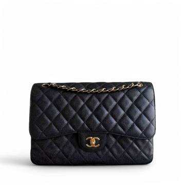Chanel Classic Flap Jumbo - Caviar Double Flap 30CM Quilted Black Gold Hardware Series 15