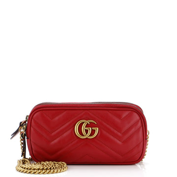 GUCCI GG Marmont Triple Zip Chain Bag Matelasse Leather Mini