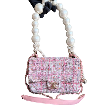 Chanel Classic Flap Mini Square Pearl Tweed - 20CM Pink Gold Hardware Series 27