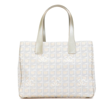 Chanel Nylon Leather Tote Bag Beige Gray