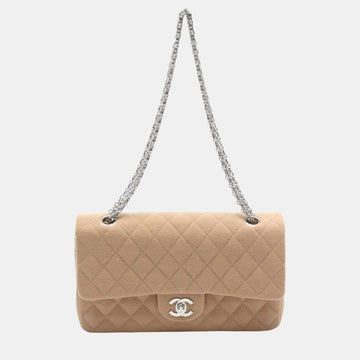 Beige Cotton Jersey 2.55 Matelasse Coco Mark Double Flap Shoulder Bag