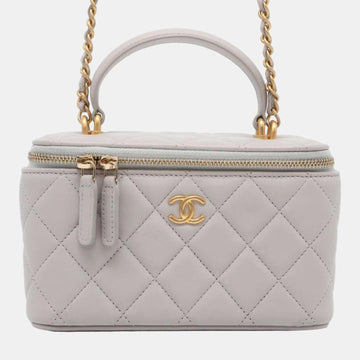 Light Grey Lambskin Leather Vanity Case Shoulder Bag