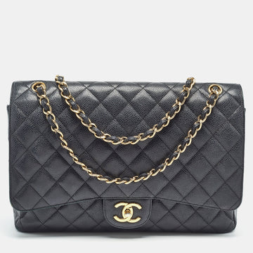Black Quilted Caviar Leather Maxi Classic Double Flap Bag