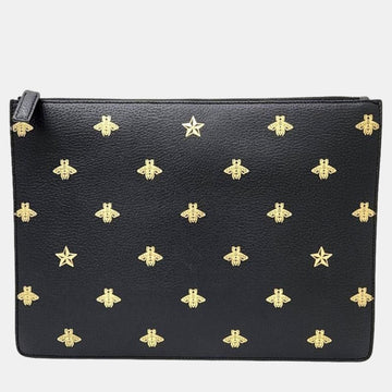Black Leather Bee Crossbody Bag