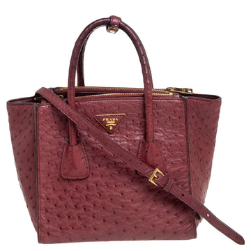 Red Ostrich Twin Pocket Tote