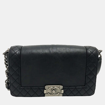 Black Leather Medium Reverso Boy Flap Bag