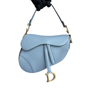Dior Saddle Medium - 25CM Grained Calfskin Haze Blue Gold Hardware