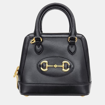 Black Leather Horsebit 1955 Mini Top Handle Bag
