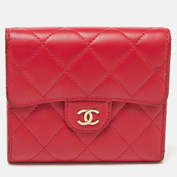 Red Quilted Leather Trifold CC Wallet