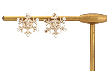 CHANEL CRYSTAL SNOWFLAKE CC GOLD HARDWARE EARRING (SOME MISSING STONES), WITH BOX