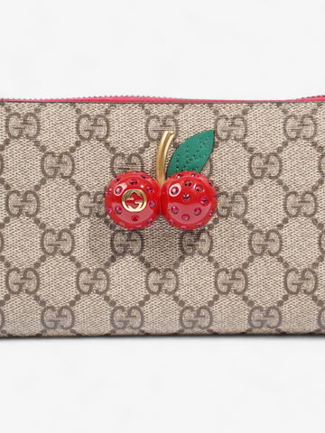Gucci Zip Around Cherry Wallet Beige And Ebony EC Supreme / Red Coated Canvas