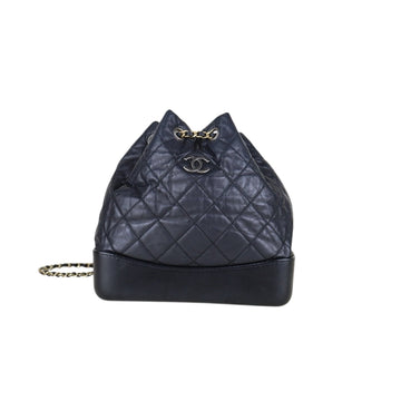 Good ( Rank AB)?CHANE Calf Leather Gabrielle Aged Backpack PM Black Made in 2018Year?H25063009