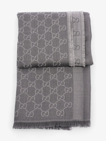 Gucci EC Logo Scarf Grey Wool 70 x 195cm