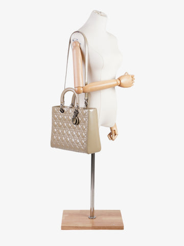Christian Dior Lady Dior Natural Patent Leather Large