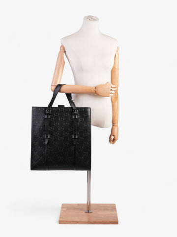 Gucci EC Tote Bag Black Embossed Leather Medium