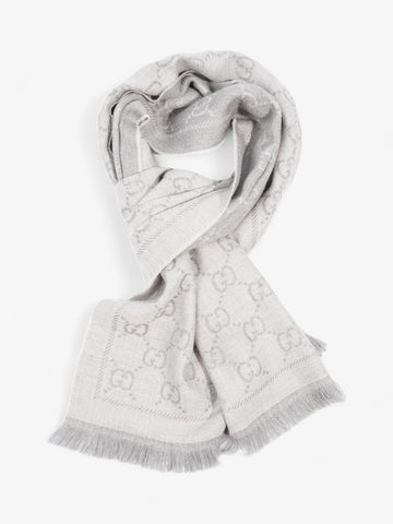 Gucci EC Jacquard Scarf Grey Wool 48 x 180cm