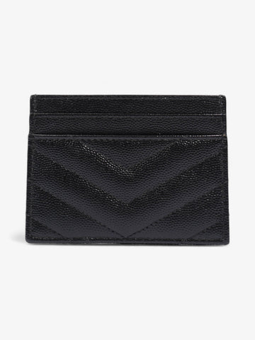 Saint Laurent Cassandre Card Holder Black / Silver Grained Leather