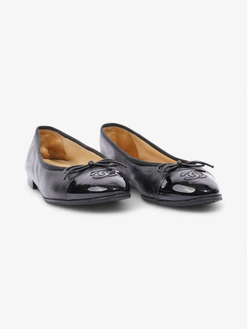 Chanel CC Ballerina Pumps Black Leather EU 37.5 UK 4.5