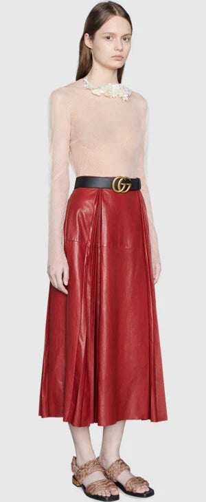 Gucci EC 2015 Re edition Marmont Black Wide Leather Belt with Gold Buckle