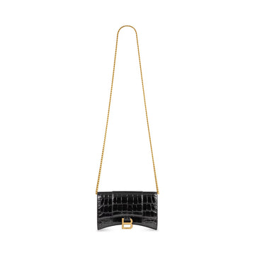BALENCIAGA HOURGLASS CROC EMBOSSED WALLET ON CHAIN