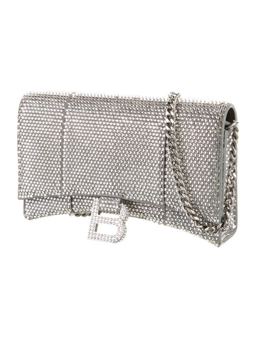 BALENCIAGA SILVER CRYSTAL HOURGLASS CROSSBODY BAG