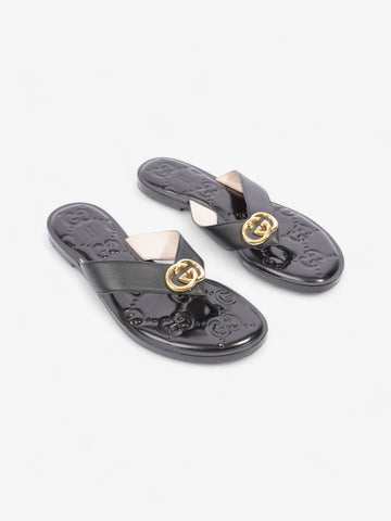 Gucci Interlocking EC Thong Sandals Black / Gold Leather EU 40.5 UK 7.5