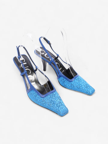 Gucci EC Slingback Pumps 70mm Blue Fabric EU 35 UK 2
