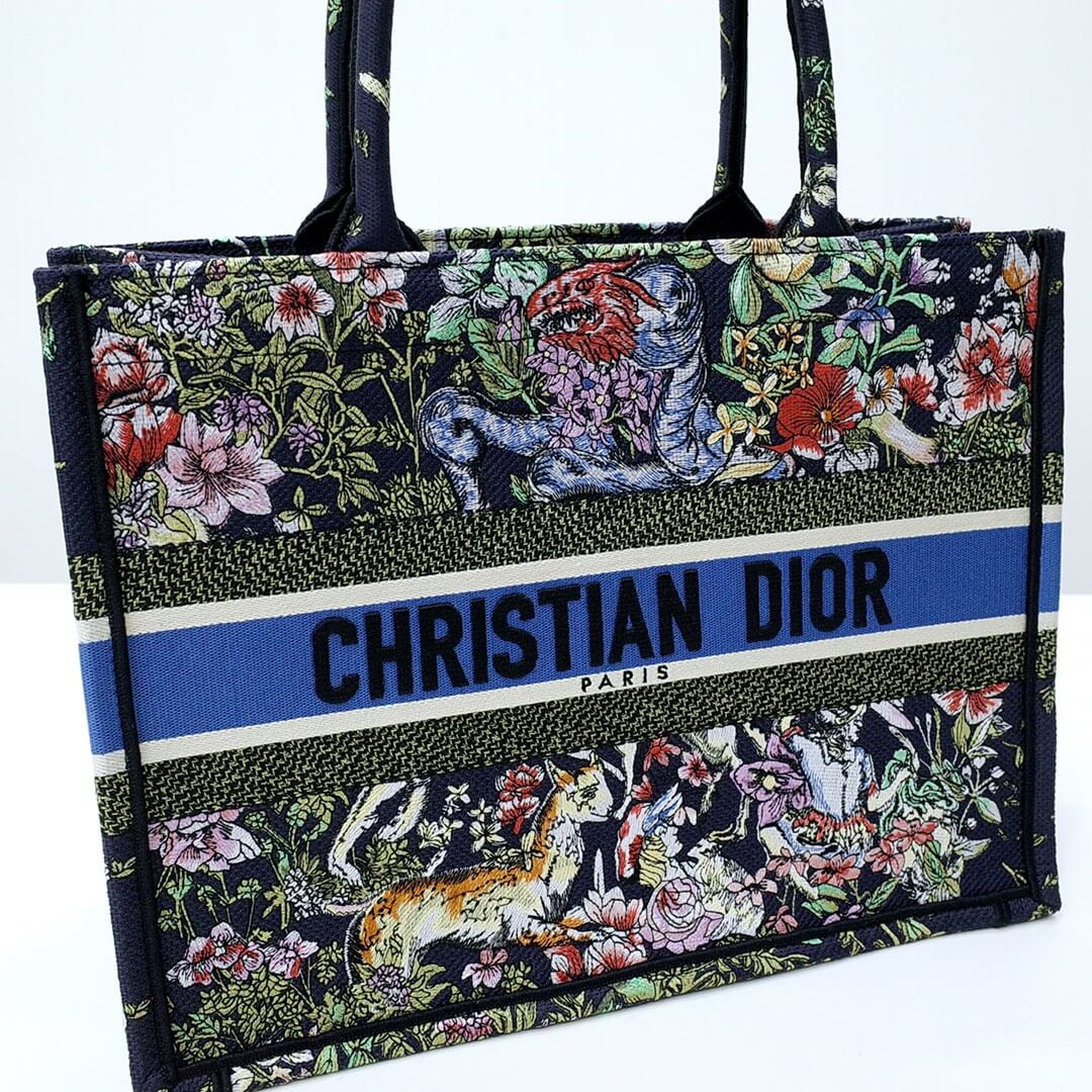 DIR1286 Book Tote small size 36.5cm 41.5cm Embroidery green black