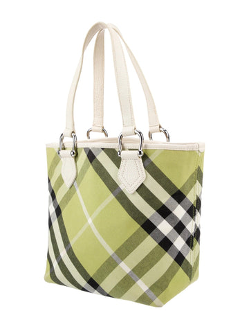BURBERRY NOVA CHECK LIME GREEN SHOPPER TOTE BAG