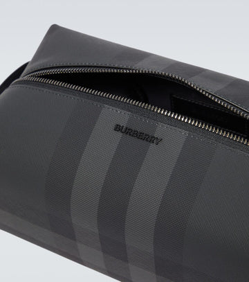 BURBERRY CHARCOAL HOUSE CHECK LEATHER TRAVEL POUCH