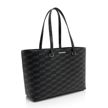 Balenciaga BB Monogram Canvas Signature E/W Medium Shopper Tote (SHF-sezzpJ)