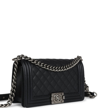 New Chanel Medium Boy Bag Black Caviar Aged Ruthenium Hardware