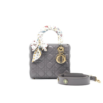 Dior Lady Dior Small Dark Grey LGHW with small scarf