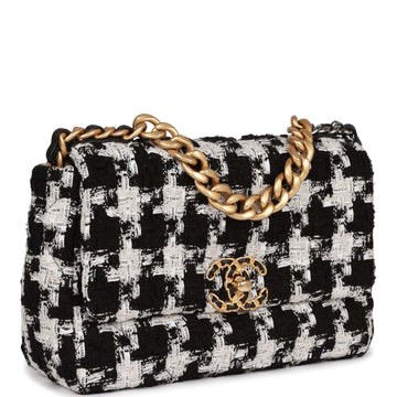 Chanel Medium  Flap Bag Black and White Tweed Mixed Hardware